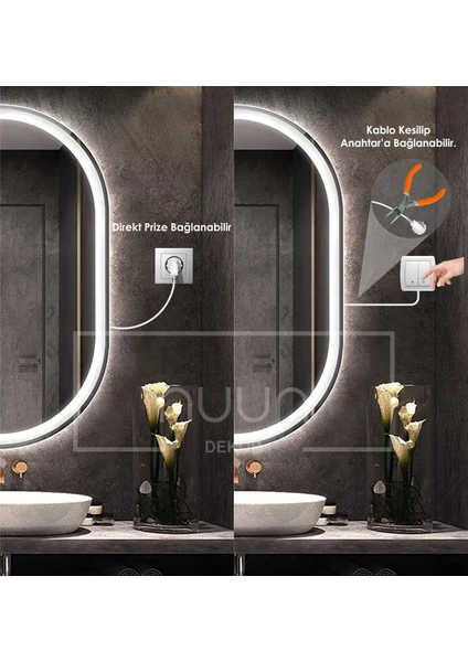 Dokunmatik Ledli Oval Banyo Aynası Beyaz